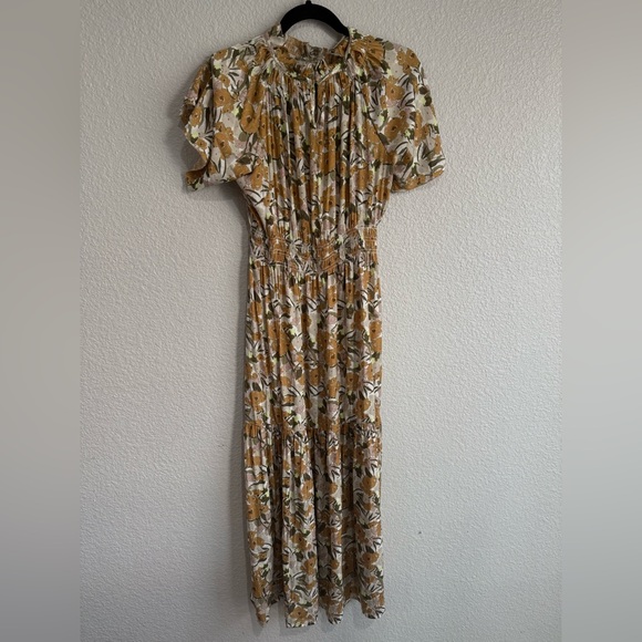 Grade and gather medium high neck Floral Yellow and White Dress - Picture 3 of 9